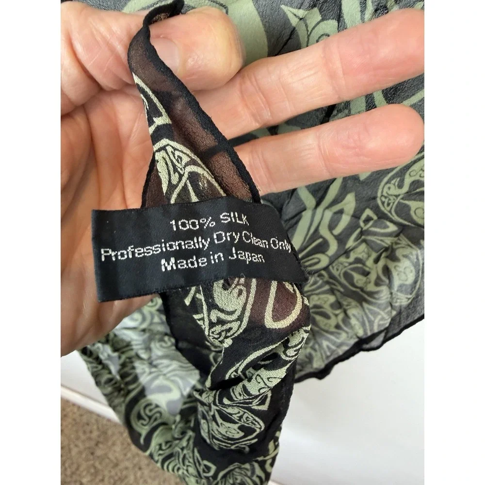 Vintage Keltic Designs Silk Scarf Black Green 90's Career Japan Career
